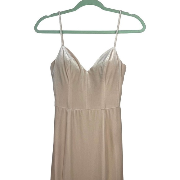 Nouvelle Amsale Sara Dress Full Length Champagne Formal Bridesmaid Velvet Prom - Picture 4 of 12